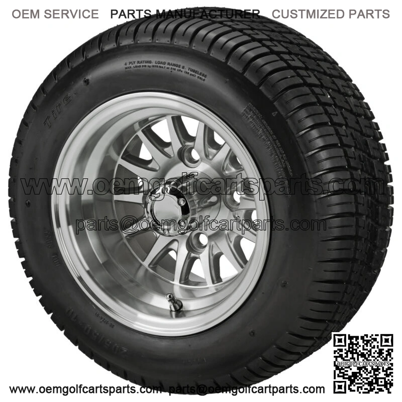 10" 14-Spoke Silver/Machined on 205/50-10 Deli Tires (Set of 4) fits Standard