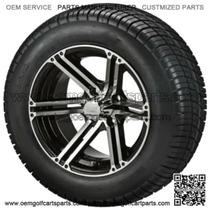4 Golf Cart 215/50-12 Tires on  12x7 Black/Machined Yukon Wheels