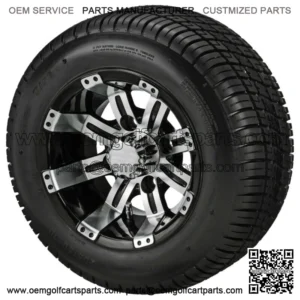 Set of 4 Golf Cart 205/50-10 DOT Tire on 10x7 Black/Machined Wheel