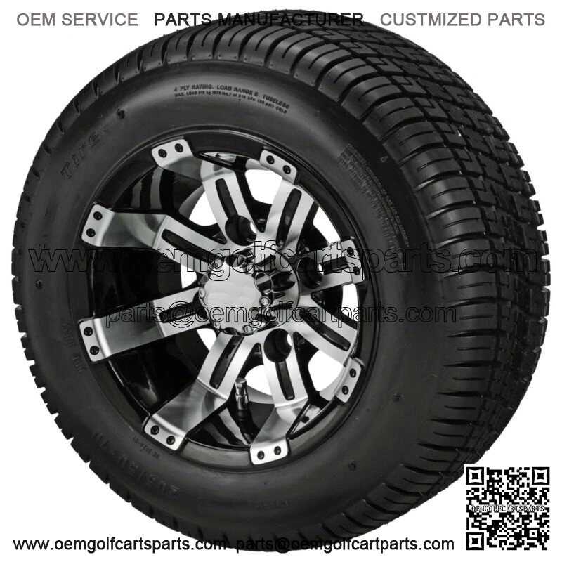 Set of 4 Golf Cart 205/50-10 DOT Tire on 10x7 Black/Machined Wheel