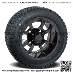 Set of 4 - 10 inch Black Golf Cart Wheels On Low Profile Tires