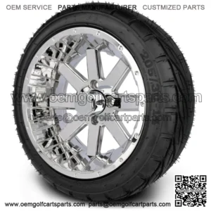 14" Assault Chrome Golf Cart Wheels & Guardian Tires (205/30-14)