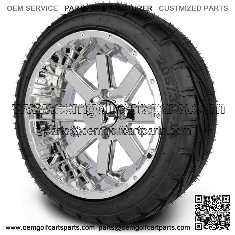 14" Assault Chrome Golf Cart Wheels & Guardian Tires (205/30-14)