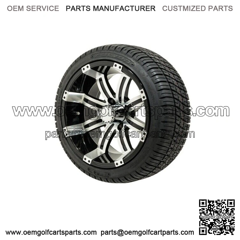 Set of 4 14" Black/Machined Golf Cart Wheels & 205/30-14 (18") Tires