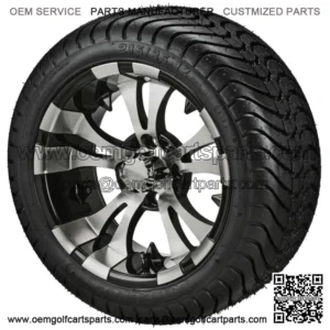 4 Golf Cart 215/35-12 Radial Tires on 12x7 Black/Machined Vampire Wheels