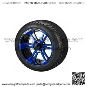 4 Golf Cart 215/35-12 Radial Tires on 12x7 Black/Blue Raptor Wheels