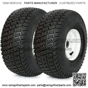 15x6.00-6 Lawn Mower Tires with Rim, 3" Offset Hub, 3/4" Bushing, 4 Ply Tubeless, 15x6-6 Tractor Turf Tire, Set of 2