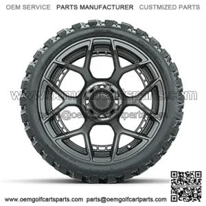 Evolution Gunmetal 15" Lifted Golf Cart Wheels Mounted on 23" Steel Belted Radial All-Terrain Tires (23x10-15) | Set of 4