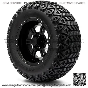 12" Ambush Glossy Black Golf Cart Wheels and All Terrain Tires Combo Set of 4