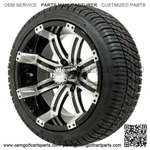 14" Tempest Black/Machined Golf Cart Wheels on 205/30-14 (18") Tires-Set of 4