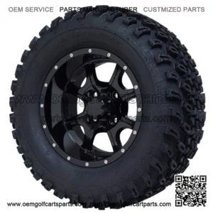 12" Stalker Gloss Black Wheels and 23" All Terrain Golf Cart Tires-Set of 4