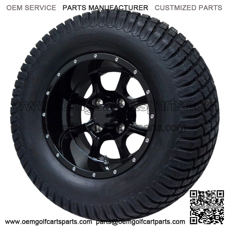 12" Stalker Gloss Black Wheels and 23" Turf Lifted Golf Cart Tires - Set of 4