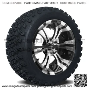 Set of 4- 14 inch Vampire Machined Wheels on 23" A/T Tires for Lifted Golf Carts