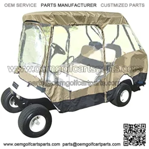Formosa Covers 4 Person Golf Cart Driving Enclosure Cover (2 Front Passenger with 2 Person Rear Facing Bench Short Roof 58") 4-Sided Transparent Windows | Durable YKK Door Zipper | Grey or Taupe