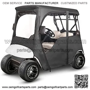Golf Cart Deluxe Enclosure for EZGO TXT 2 Passenger, 4-Sided Clear PVC Window Rain Cover with Zipper Entry, Black