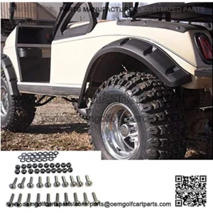 Pack of 4 Club Car DS Golf Cart Fender Flares for Front and Rear Wheels with Rigid Injection-Molded Black Plastic and Stainless Steel Screws for Gas/Electric Models-Only Fits 1993 & Up Models