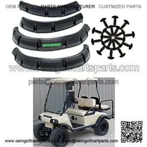 Pack of 4 Club Car DS (1993 & up) Golf Cart Fender Flares for Front and Rear Wheels with Rigid Injection-Molded Plastic and Self-Tapping Screws for Gas/Electric Models.