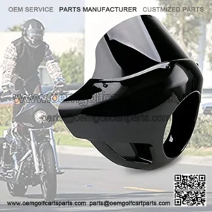 Motorcycle 9" Tall Fairing Touring Sport Windshield Club Style Kit Blackout 5.75" Headlight Fairing Cover Windshield for Super Glide T-Sport FXDXT, FXR Short Style (Gloss Black)
