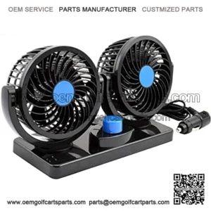 360 Degree Rotatable Car Fan - 12V DC Electric 2 Speed Dual Head Fans, Quiet Strong Dashboard Cooling Air Circulator Fan for Sedan SUV RV Boat Auto Vehicles Golf or Home