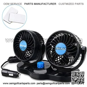 12V Electric Car Fan 360 Degree Rotatable 2 Speed 4in Dual Head Car Cooling Air Circulator Fan Quiet - Cigarette Lighter for Van SUV RV Boat Vehicles Golf (Black??