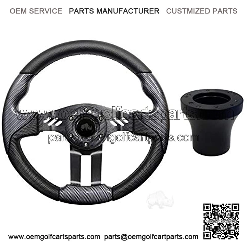 Club Car Precedent 5 Golf Cart Steering Wheel Kit (Carbon Fiber Grip with Black Spokes)