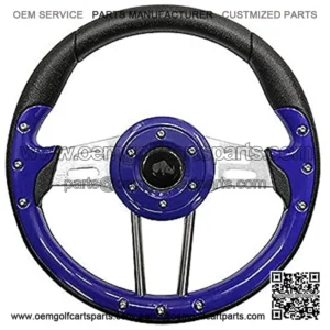 Golf Cart Steering Wheel- Blue Grip with Brushed Aluminum Spokes- 13. Diameter