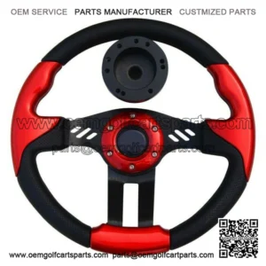 Red Steering Wheel 12.5 OD Comfortable Grip + Club Car Precedent Hub Adapter