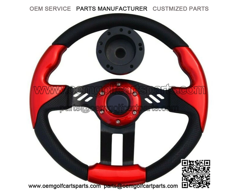 Red Steering Wheel 12.5 OD Comfortable Grip + Club Car Precedent Hub Adapter