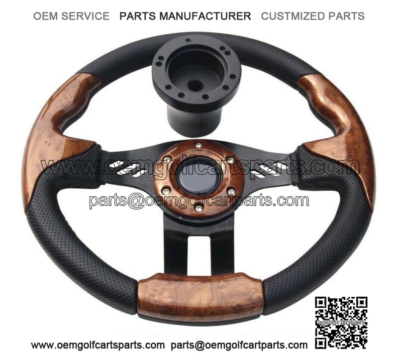 Yamaha Golf Cart Steering Wheel with Black Hub Adapter - Wood Grain Premium Qual