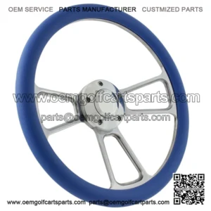 84+ Club Car DS Billet Sky Blue Steering Wheel w/ Polished Horn & Adapter