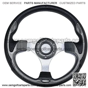 Universal Racing Steering Wheel for Golf Cart, EZGO Yamaha Club Car DS & Precedent , Aluminum with Horn Button for Car, 12.5"/320mm 6 Bolts Grip Vinyl Leather, black & carbon fiber