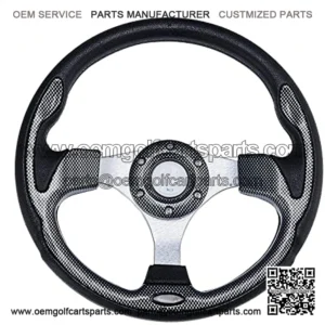 Universal Racing Steering Wheel for Golf Cart, EZGO Yamaha Club Car DS & Precedent , Aluminum with Horn Button for Car, 12.5??/320mm 6 Bolts Grip Vinyl Leather, black & carbon fiber