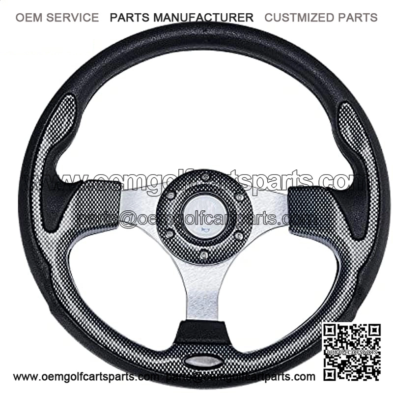 Universal Racing Steering Wheel for Golf Cart, EZGO Yamaha Club Car DS & Precedent , Aluminum with Horn Button for Car, 12.5??/320mm 6 Bolts Grip Vinyl Leather, black & carbon fiber
