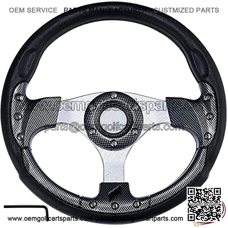 Universal Racing Steering Wheel for Golf Cart, Aluminum with Horn Button for Car, 12.5??/320mm 6 Bolts Grip Vinyl Leather??black & carbon fiber