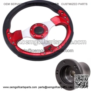 New 12.5" Red 6-Hole Golf Cart Steering Wheel +Black Adapter for EZGO TXT RXV