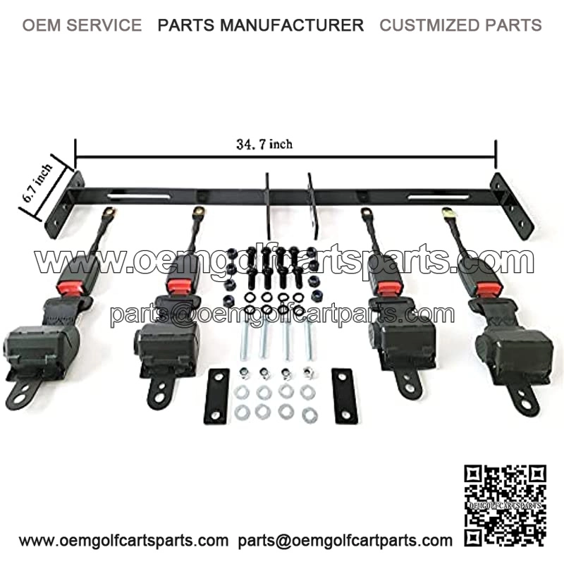 Golf Carts 4 Sets Retractable Belt Kits with Bracket/Bar Kit for Yamaha Club Car