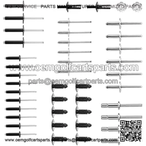 Complete Body Rivet Kit for EZGO TXT 1996-up Models, 42 PCS Aluminum Rivets, StainleSteel Rivets & Plastic Ratchet Fastener, 2 PCS Nameplate Nuts