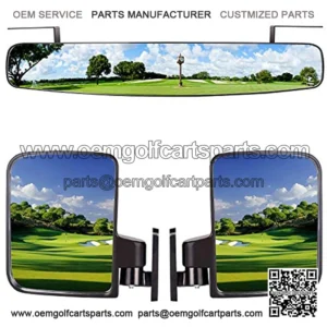 Universal Golf Cart Rear View Mirror and Folding Side Mirrors Kit for EZGO, Club Car, Yamaha