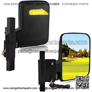 Only Fit 0.75 & 1 Inch Square Strut, No-Drilling Required Golf Cart Side Mirror Kit with LED Turn Signal Light for EZGO Yamaha Club Car Carts Adjustable Golf Cart Folding Rear View Mirrors Set