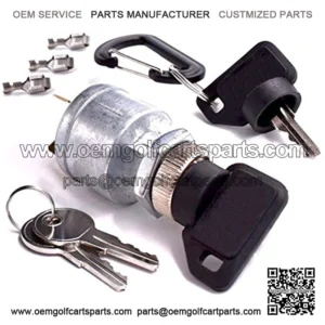 Starter Ignition Key Switch Replaces EZGO Electric Golf Cart 17421G1, 2 Terminal Prongs - W/ 2 Upgraded Keys & 2 Standard Keys, Free Terminals & Carabiner