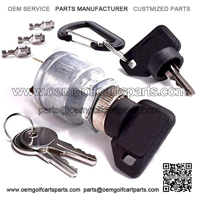 Starter Ignition Key Switch Replaces EZGO Electric Golf Cart 17421G1, 2 Terminal Prongs - W/ 2 Upgraded Keys & 2 Standard Keys, Free Terminals & Carabiner