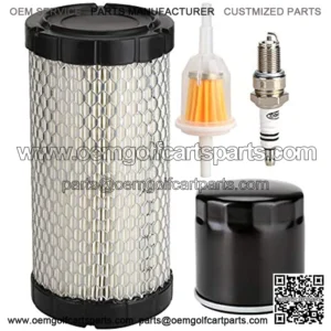 Golf Cart Tune Up Kit for EZGO RXV 2008-up & EZGO TXT 2010-up Gas Carts w/ 4 Cycle Kawasaki Motor, Air Filter 28463-G01, Fuel Filter 72084-G01, Oil Filter 607454, Spark Plug 607462
