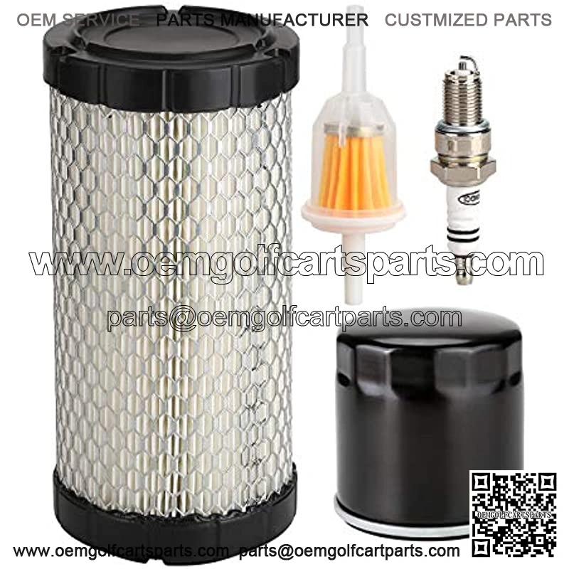 Golf Cart Tune Up Kit for EZGO RXV 2008-up & EZGO TXT 2010-up Gas Carts w/ 4 Cycle Kawasaki Motor, Air Filter 28463-G01, Fuel Filter 72084-G01, Oil Filter 607454, Spark Plug 607462