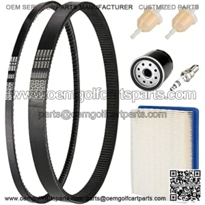 Golf Cart DS Tune Up Kit W/Clutch Drive Belt &Generator Belt fit 1992-2004 Club Car DS Gas Models with FE290,FE350 Kawasaki Motor, Incl. Air & Oil Fuel Filters Spark Plug,OEM 1025582, 101916701