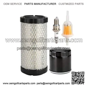 Golf Cart Tune Up Kit for EZGO RXV 2008-up & EZGO TXT 2010-up Gas Carts w/ 4 Cycle Kawasaki Motor, Air Filter 28463-G01, Fuel Filter 72084-G01, Oil Filter 607454, Spark Plug 607462