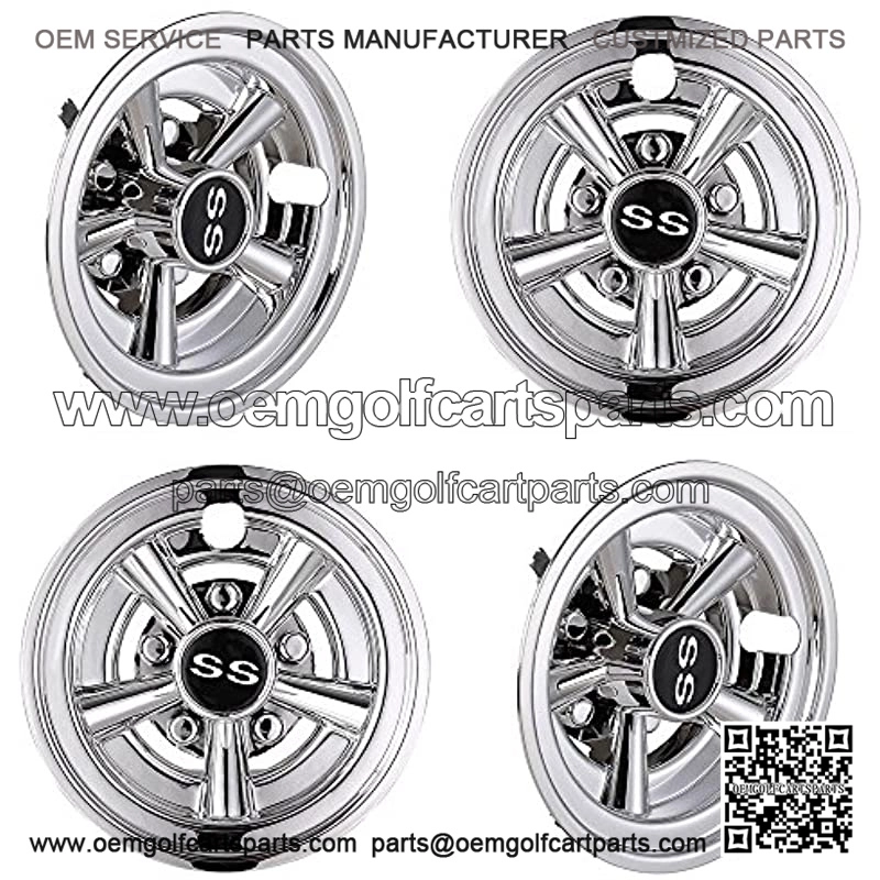 4pcs 8" Golf Cart Wheel Cover Hub Cap Chrome Finished 5-Spoke Compatible with EZGO Club Car Yamaha Easy Snap-in