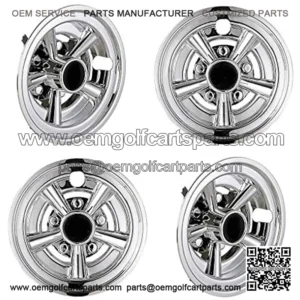 4-Pack Golf Club Cart Wheel Trim Chrome-Finished Hub Caps Fits 8" Wheels or EZGO/Club Car/Yamaha