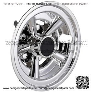 Set of 4 Golf Club Cart Wheel Trim Hub Caps Chrome Finish Easy Install Fits 8" Wheels or EZGO/Club Car/Yamaha