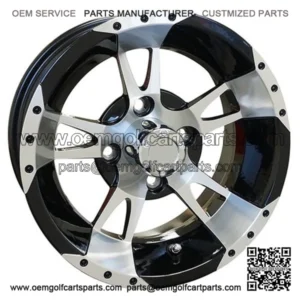 12" Golf Cart Wheel, Machined/Black Rim & Center Cap, 12x7 ET-25