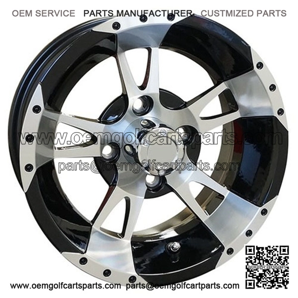 12" Golf Cart Wheel, Machined/Black Rim & Center Cap, 12x7 ET-25